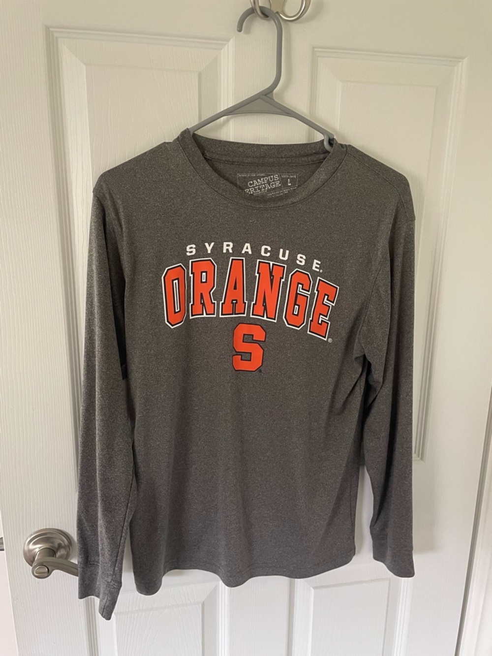 Campus Heritage Gray Heather Long Sleeve Tee with White Print